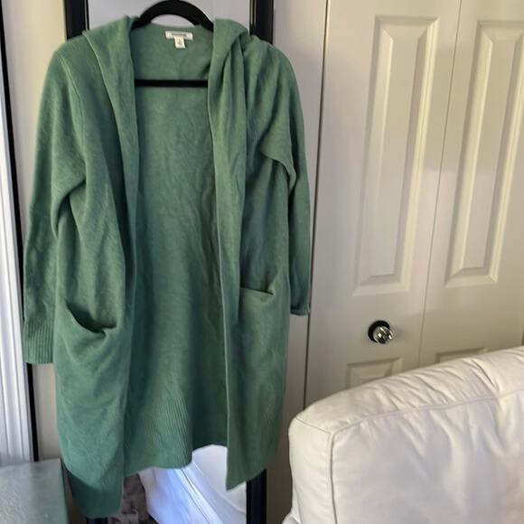 GOODTHREADS Green Open Knit Hooded Long Sweater Cardigan Size Small - Picture 1 of 5
